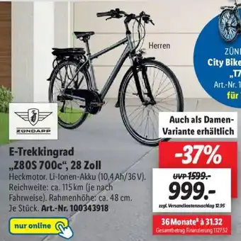 Lidl Zundapp E-Trekkingrad Z80S 700c, 28 Zoll Angebot