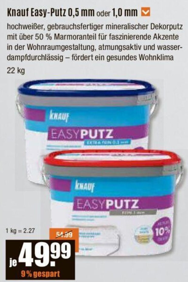 Knauf Easy Putz 0,5 mm oder 1,0 mm Angebot bei V Baumarkt