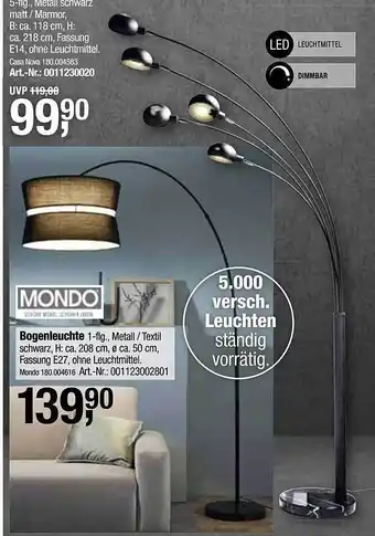 Opti Wohnwelt Mondo bogenleuchte Angebot