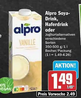 AEZ Alpro soya-drink, haferdrink Angebot