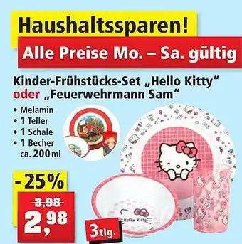 Thomas Philipps Kinder-frühstücks-set „hello kitty oder feuerwehramnn sam“ Angebot