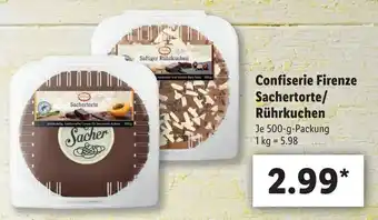 Lidl Confiserie Firenze Sachertorte/Rührkuchen 500g Angebot