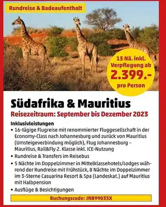 Penny Reisen Südafrika & mauritius Angebot