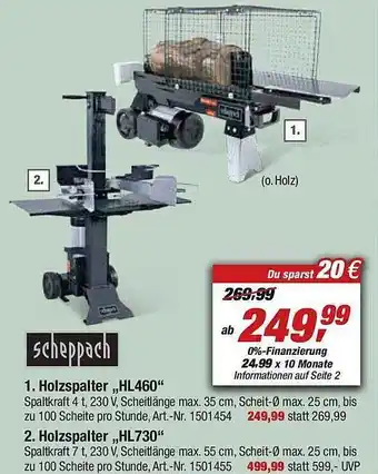 toom Baumarkt Scheppach holzspalter „hl460“ oder „hl730“ Angebot