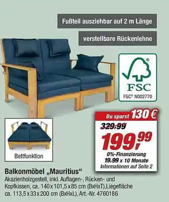 toom Baumarkt Balkonmöbel „mauritius“ Angebot