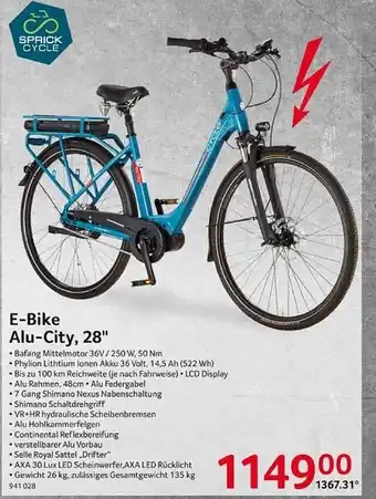 Selgros Sprick cycle e-bike alu-city, 28 Angebot