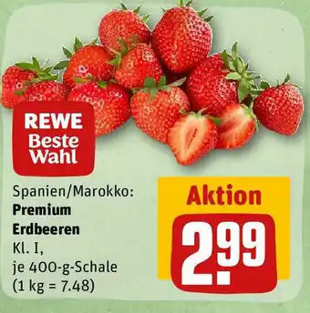 REWE Spanien/Marokko Premium Erbeeren 400 g Schale Angebot