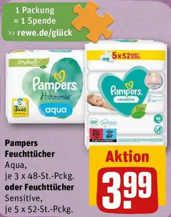 REWE Pampers Feuchttücher 3 x 48 St.Pckg oder Feuchttücher 5 x 52 St.Packg. Angebot