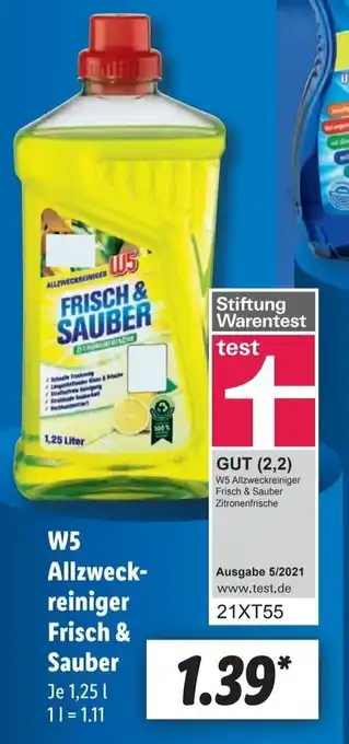 Lidl W5 Allzweckreiniger Frisch & Sauber 1,25 l Angebot