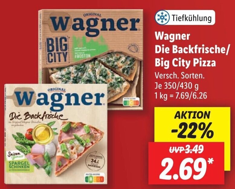 Wagner Die Backfrische Pizza oder Big City Pizza 350/430 g Angebot bei Lidl