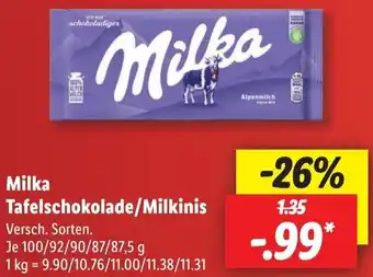 Lidl Milka Tafelschokolade/Milkinis 100/92/90/87/87,5 g Angebot