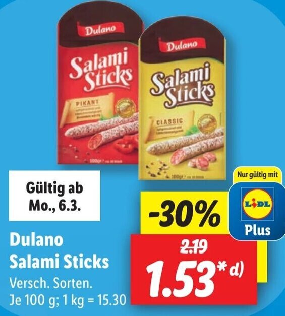 Dulano Salami Sticks 100 g Angebot bei Lidl
