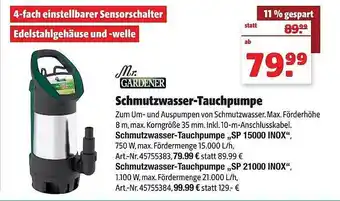 Hagebau Mr.gardener schmutzwasser-tauchpumpe Angebot