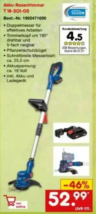 Netto Marken-Discount Akku-rasentrimmer T 18-201-05 Güde Angebot