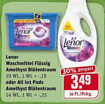 REWE Lenor Waschmittel Flüssig Amethyst Blutentraum Oder Allin1 Pods Amethyst Blütentraum Angebot