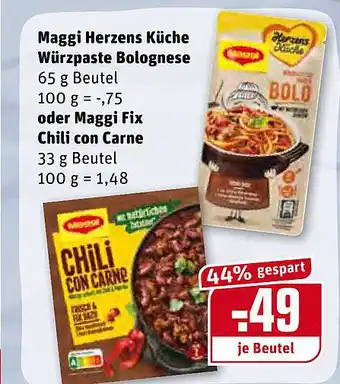 REWE Maggi Herzens Küche Würzpaste Bolognese Oder Maggi Fix Chili Con Carne Angebot