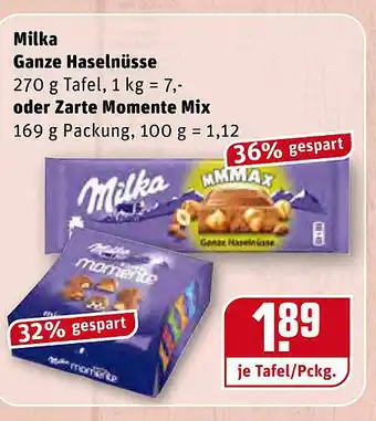 REWE Milka Ganze Haselnüsse Oder Zarte Momente Mix Angebot