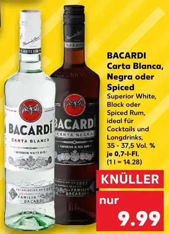 Kaufland Bacardi Carta Blanca, Negra oder Spiced 0,7 L-Fl. Angebot