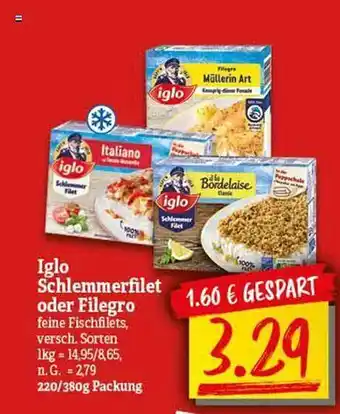 NP Discount Iglo shclemmerfilet oder filegro Angebot