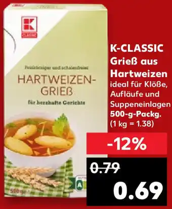 Kaufland K-Classic Grieß aus Hartweizen 500 g Packg. Angebot