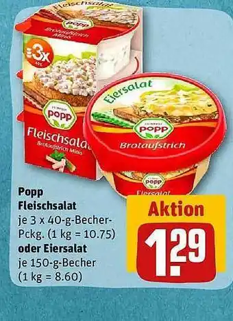 REWE Popp fleischsalat oder eiersalat Angebot