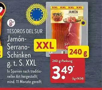 Aldi Nord Tesoros del sur jamón-serrano-schinken g. t. s. xxl Angebot