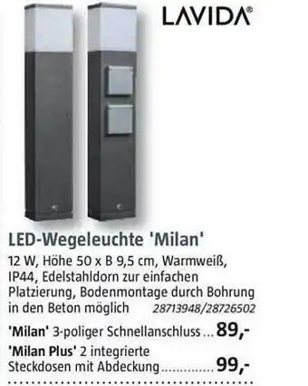 Bauhaus Led-wegeleuchte 'milan' lavida Angebot