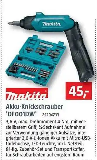 Bauhaus Makita akku-knickschrauber 'df001dw' Angebot