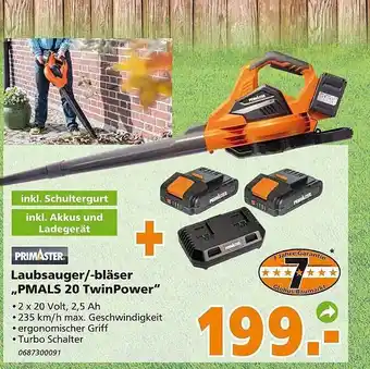 Globus Baumarkt Primaster laubsauger oder -bläser „pmals 20 twinpower“ Angebot