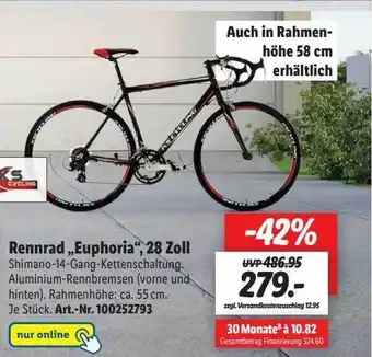 Lidl Rennrad „euphoria” 28 zoll Angebot