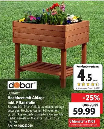 Lidl Dobar Hochbeet mit Ablage inkl. Pflanzfolie Angebot