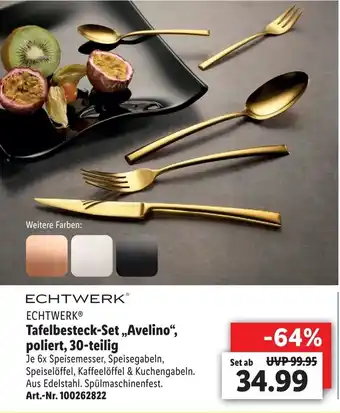 Lidl Echtwerk Tafelbesteck Set ,,Avelino" poliert, 30 teilig Angebot