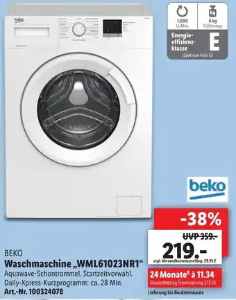 Lidl Beko Waschmaschine ,,WML61023NR1" Angebot