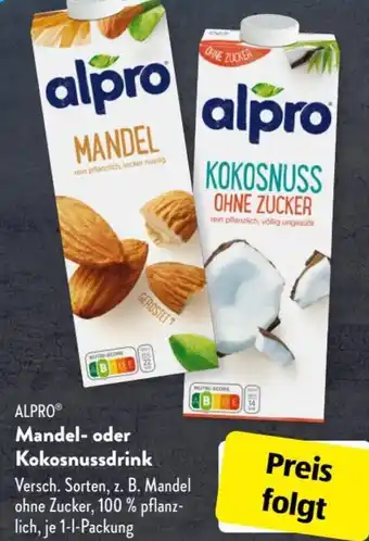 Aldi Süd Alpro Mandel oder Kokosnussdrink 1 L Packung Angebot