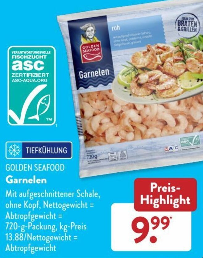 Golden Seafood Garnelen 720 g Packung Angebot bei Aldi Süd
