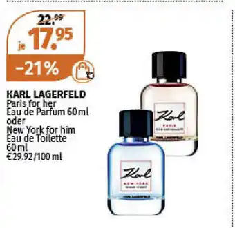 Müller Karl Lagerfeld Paris for her Eau de Parfum 60ml oder New York for him 60ml Angebot