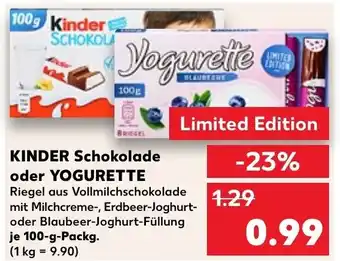 Kaufland Kinder Schokolade oder Yogurette 100 g Packg. Angebot