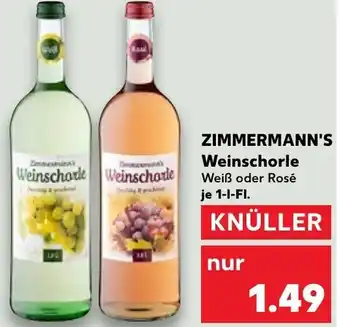 Kaufland Zimmermann's Weinschorle 1 L-Fl. Angebot