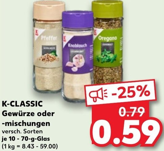 K-Classic Gewürze oder mischungen 10-70 g Glas Angebot bei Kaufland
