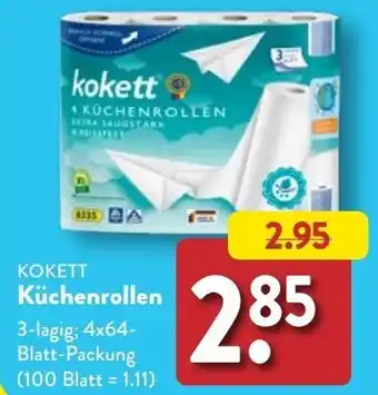 Aldi Nord Kokett Küchenrollen 3-lagig, 4x64 Blatt Packung Angebot