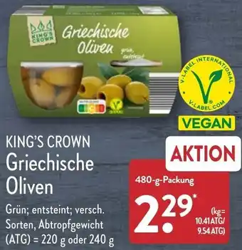 Aldi Nord King's Crown Griechische Oliven 480 g Packung Angebot