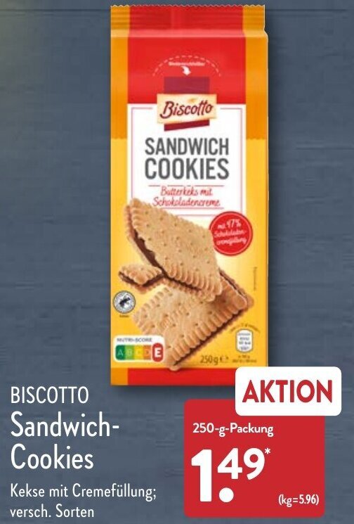 Biscotto Sandwich Cookies 250 g Packung Angebot bei Aldi Nord