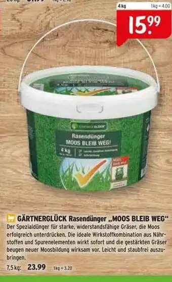 Raiffeisen Markt Gärtnerglück rasendünger „moos bleib weg” Angebot