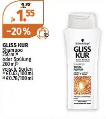 Müller Gliss Kur Shampoo 250ml oder Spülung 200ml Angebot