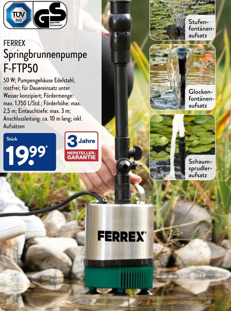 Ferrex Springbrunnenpumpe FFTP50 Angebot bei Aldi Nord