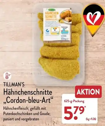 Aldi Nord Tillman's Hähnchenschnitte Cordon-bleu Art 625 g Packung Angebot