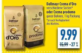 diska Dallmayr crema d'oro verschiedene sorten oder crema prodomo Angebot