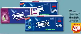 REWE Center Tempo Sanft & Sicher 3x10x9 St. oder Taschentücher 3x15x10 St. Pckg. Angebot