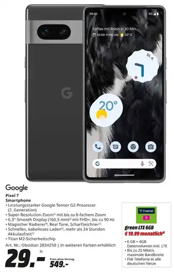 MediaMarkt Google Pixel 7 Smartphone Angebot