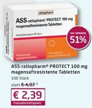 Sabelus XXL ASS-ratiopharm Protect 100 mg magensaftresistente Tabletten 100 Stück Angebot